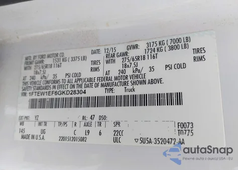 2016 Ford F-150 Xlt z USA, uszkodzony, nr VIN 1FTEW1EF6GKD28304